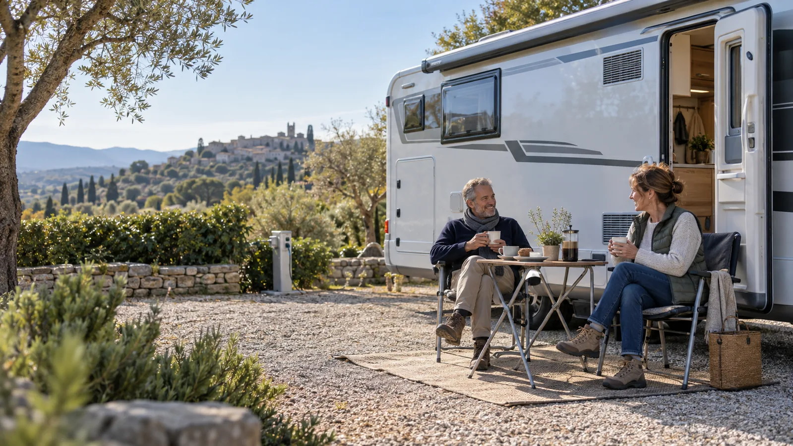 Couple vivant à l’année dans son camping-car aménagé